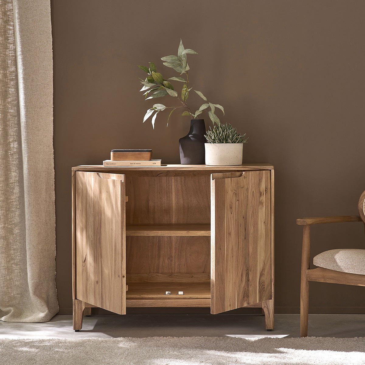 Buffet 2 portes en acacia massif 100 cm SAMSO couleur unique, BERAH GETAH