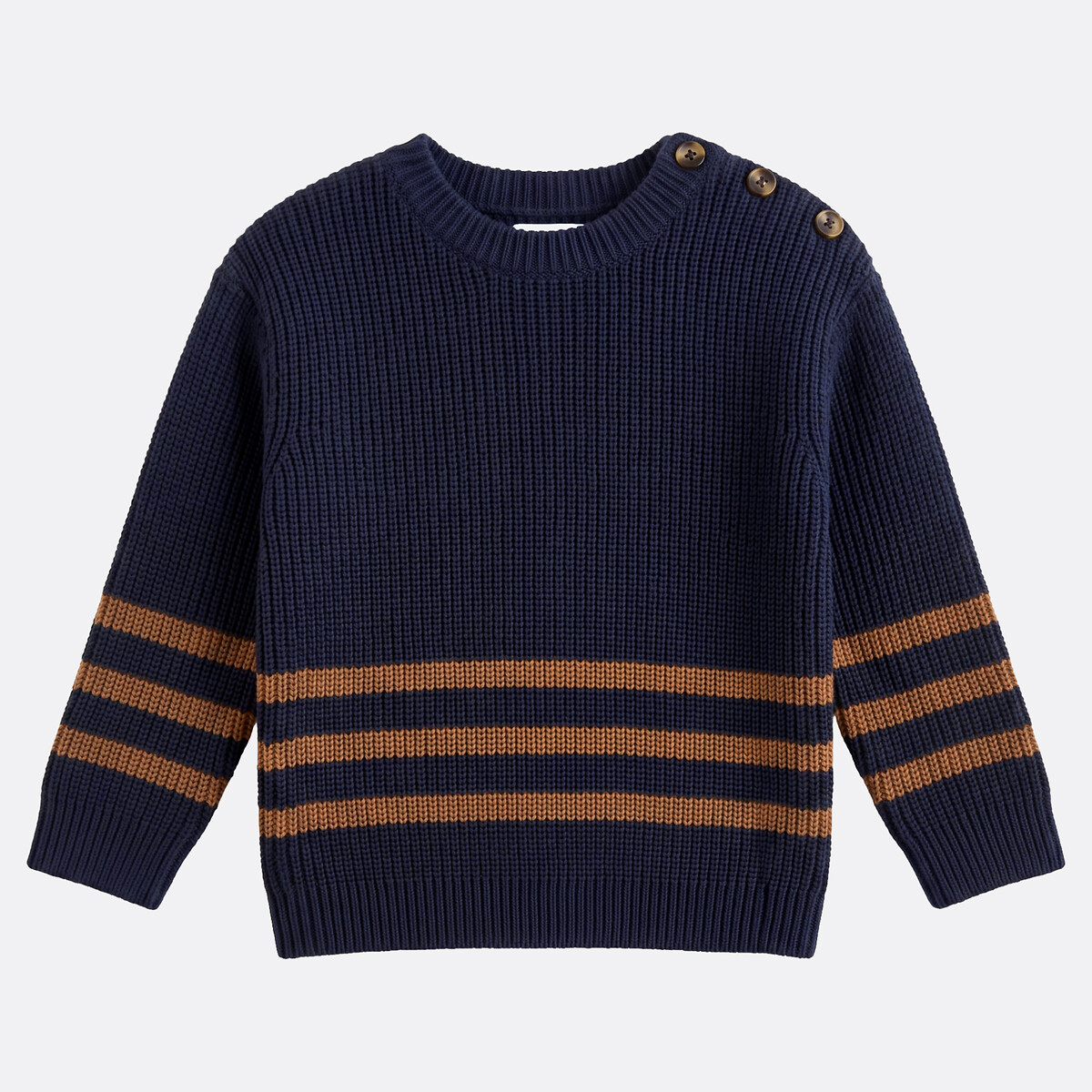 Pull col rond en grosse maille bleu marine, LA REDOUTE COLLECTIONS