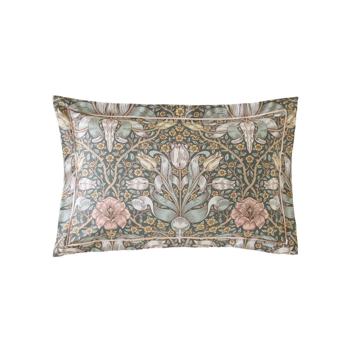 Parure de lit, housse de couette fleurie  + 2 taies pour lit en 140 Tulipes et lys vert bleuté, ocre, corail, WILLIAM MORRIS AT HOME