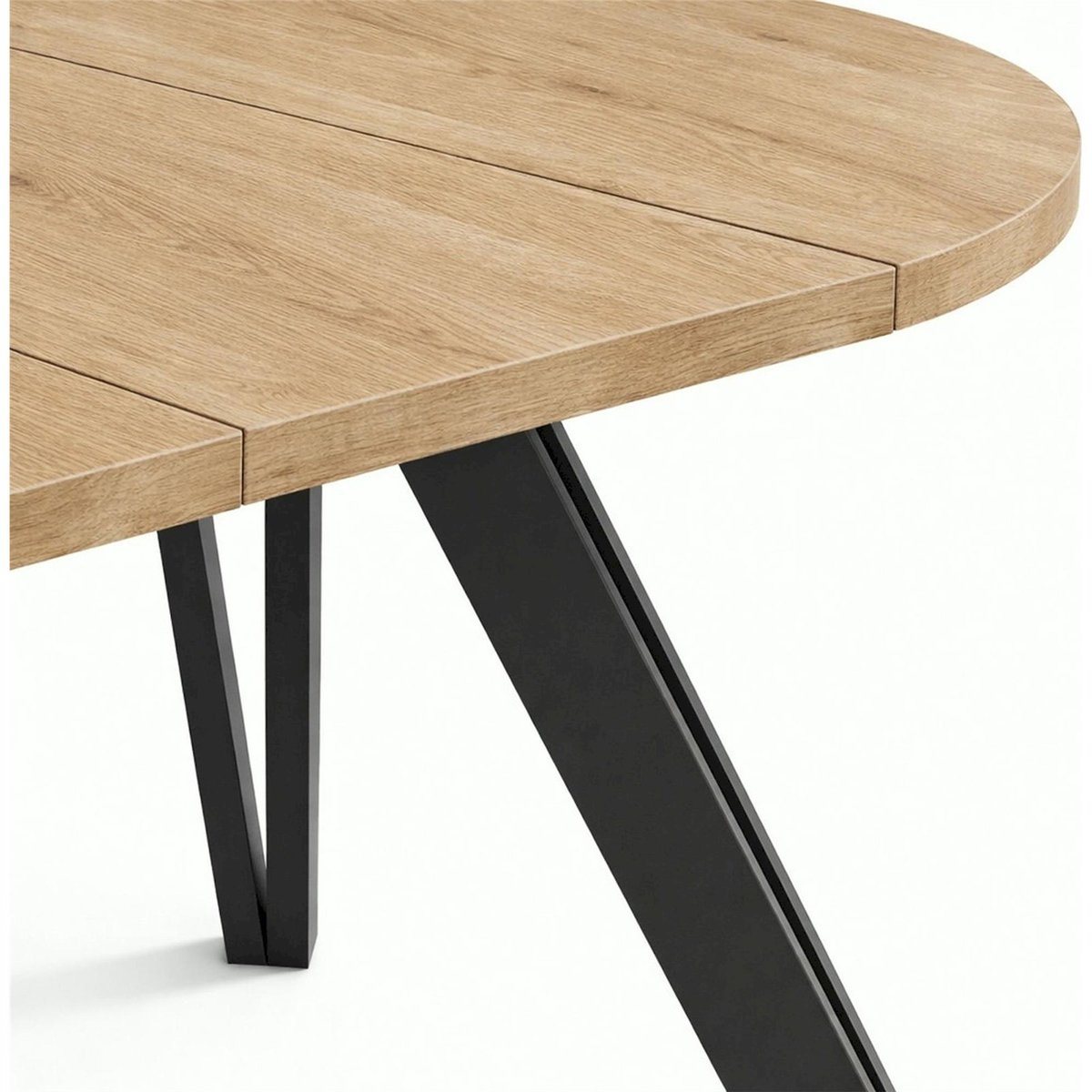 Table à manger ronde extensible piètement hairpin chêne cremona et noir, RECOLLECTION