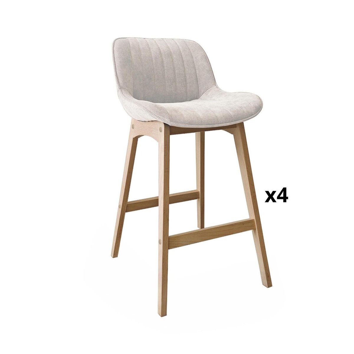Lot Tabourets Chêne et Velours Côtelé NORDEN H75cm beige, MOB IN