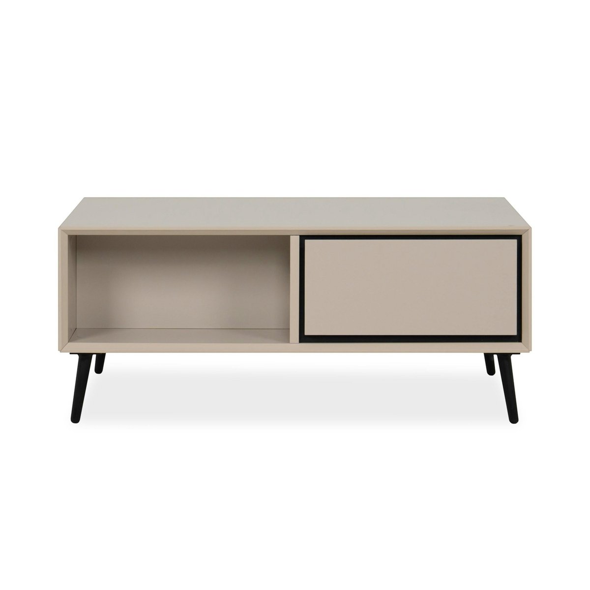 Table basse moderne taupe 2 tiroirs 2 niches AVIO beige, PIER IMPORT