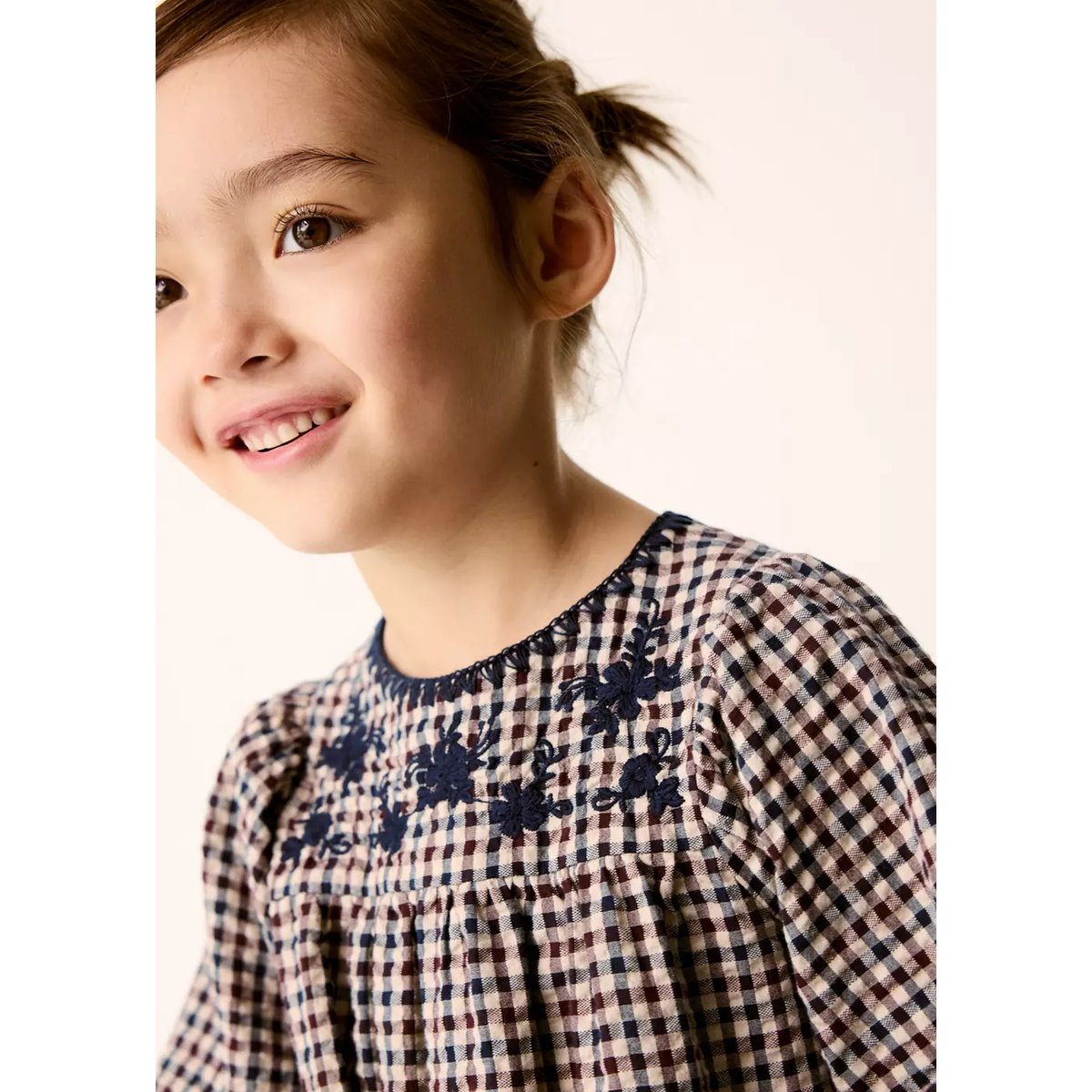 Robe en coton à imprimé vichy bleu marine, MANGO BABY