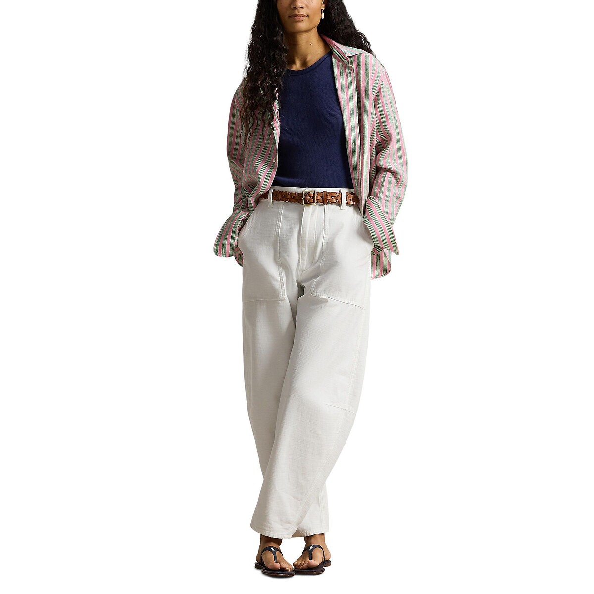 Striped Linen Shirt with Long Sleeves striped green/pink, POLO RALPH LAUREN