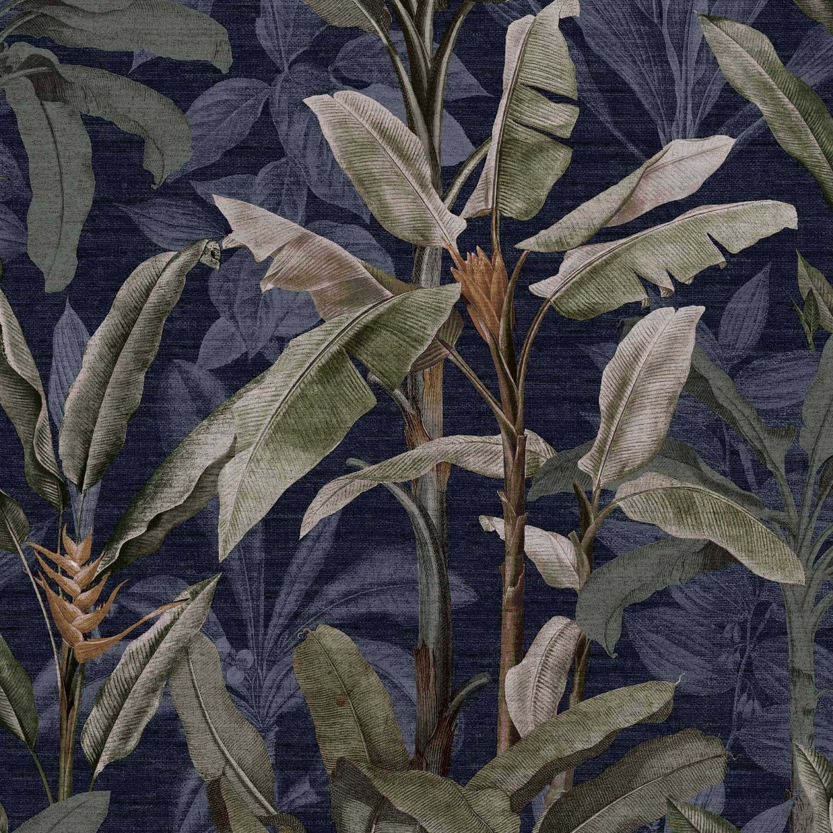 Papier peint Borneo minuit bleu-vert grisé, beige, GRAHAM ET BROWN