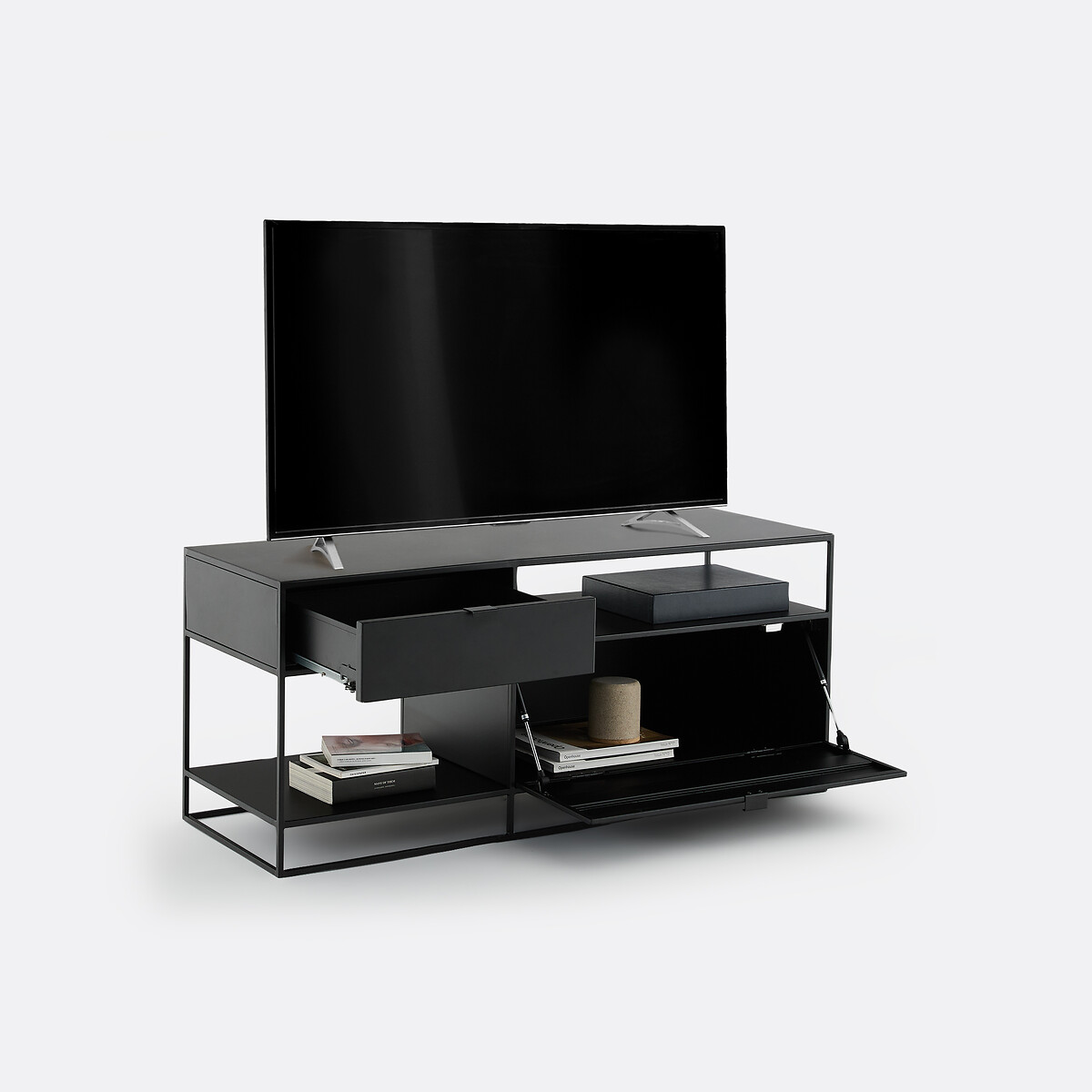Meuble TV en métal acier, largeur 120 cm, MIVA noir, LA REDOUTE INTERIEURS