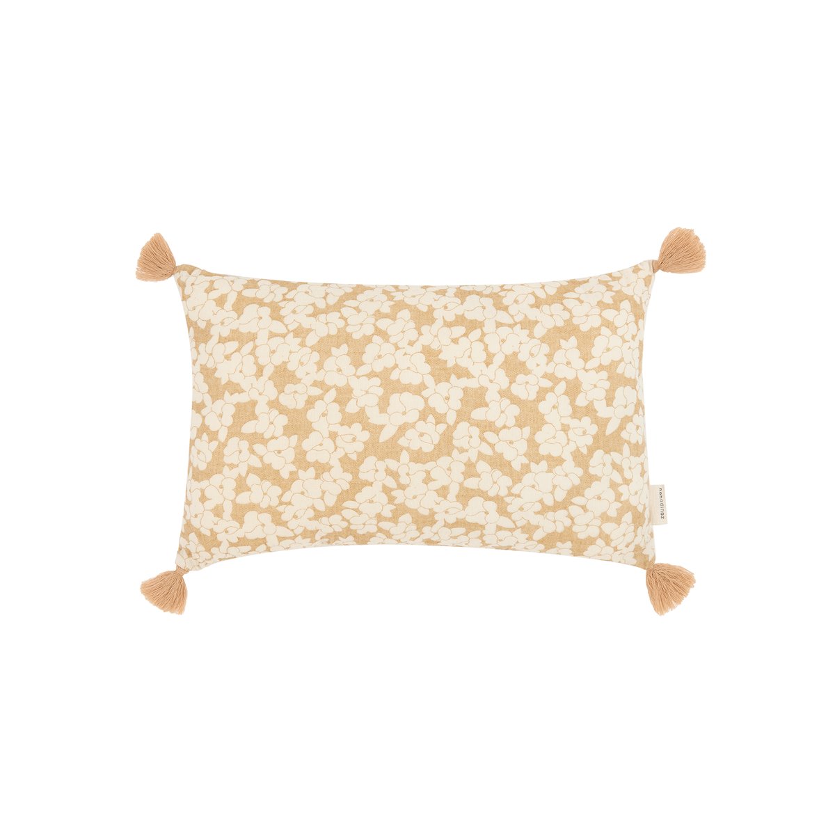Coussin rectangulaire avec pompons en double gaze de coton lavé WABI-SABI sakura marron doré, NOBODINOZ