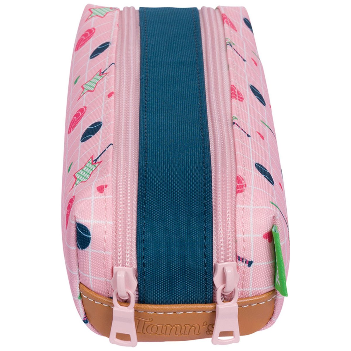 Trousse double compartiment vert, rose, TANN'S