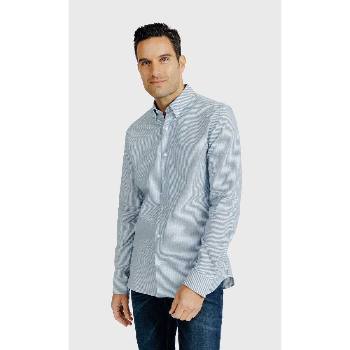 Chemise Slim fit fines rayures texturées bleu marine, ACROSS