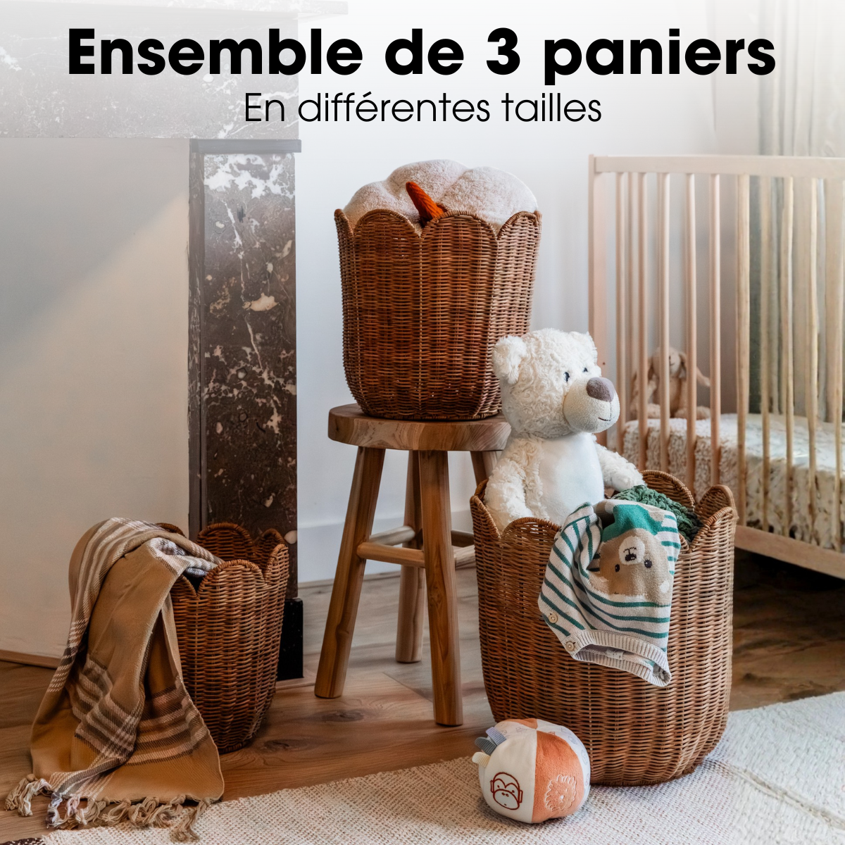 Ensemble de paniers de rangementELETA marron clair, MICA DECORATIONS