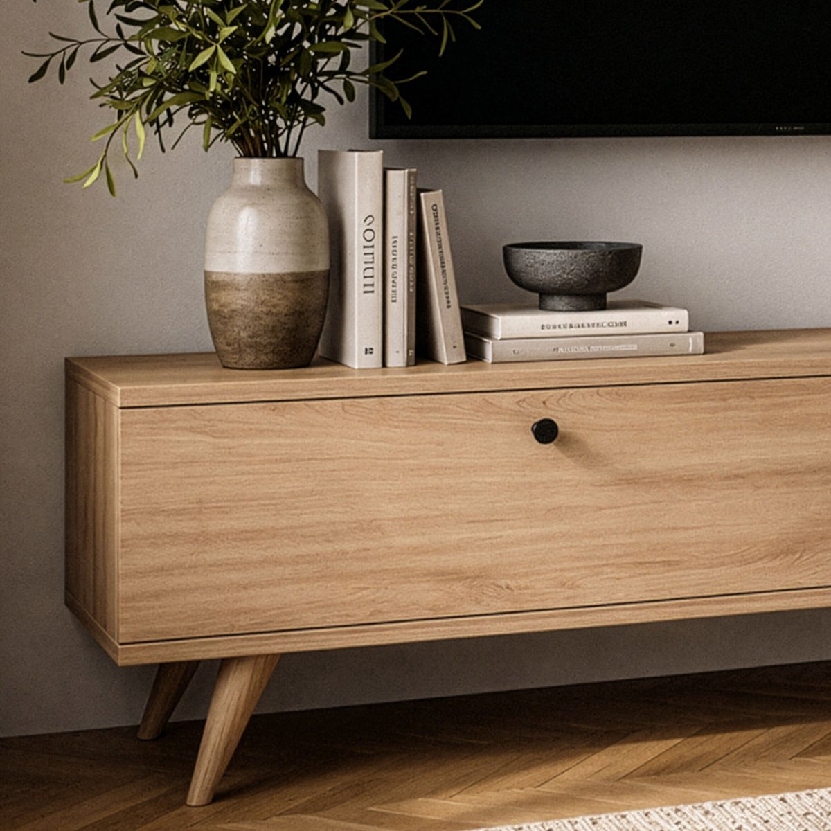 Meuble TV 2 portes en bois L140cm- YARA bois clair, DRAWER