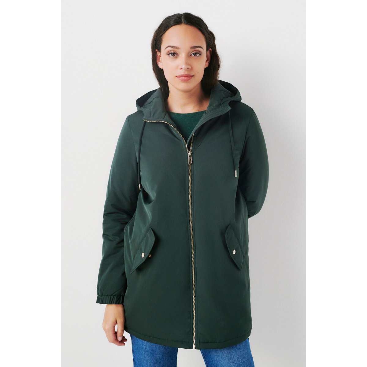 Parka mi-longue en polyester GRENOUILLE vert foncé, CAROLL