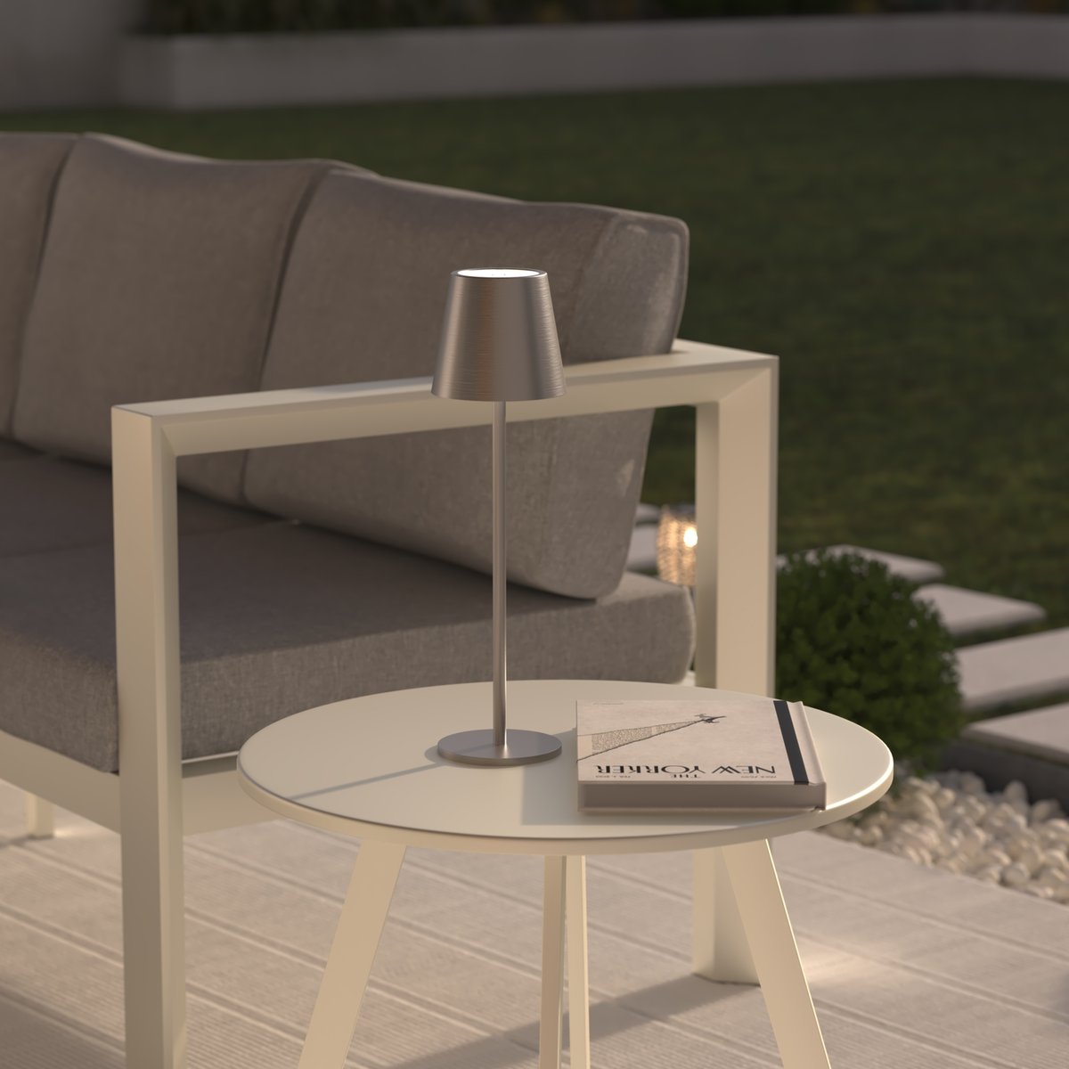Lampe d'extérieur tactile H37cm CODY argent, ATMOSPHERA
