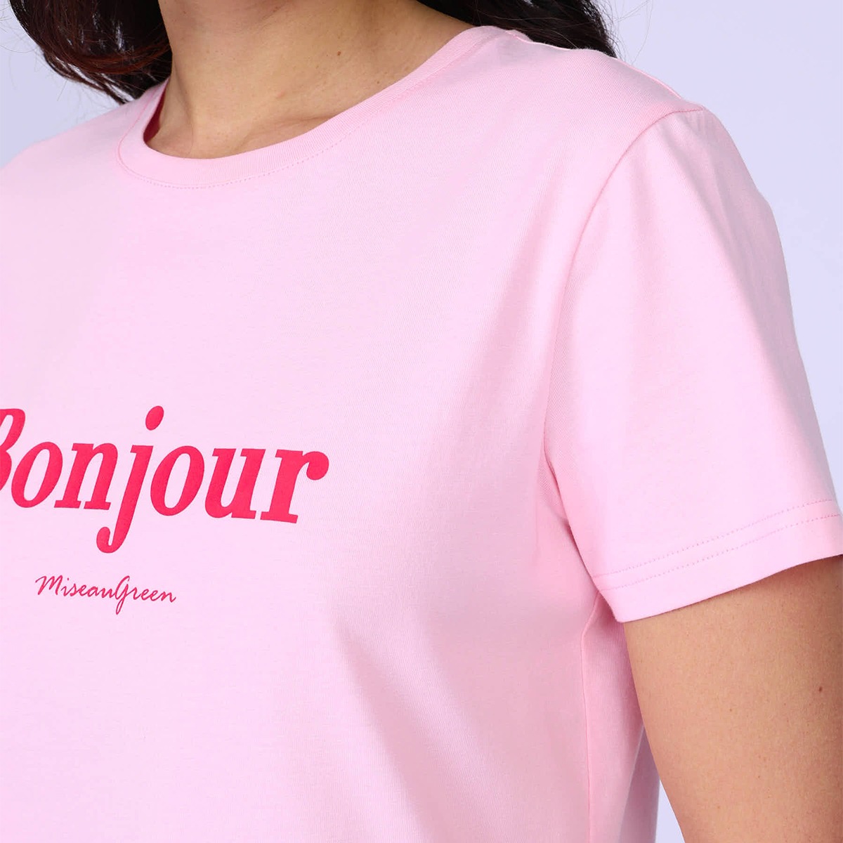 T-shirt Bonjour rose clair, MISE AU GREEN