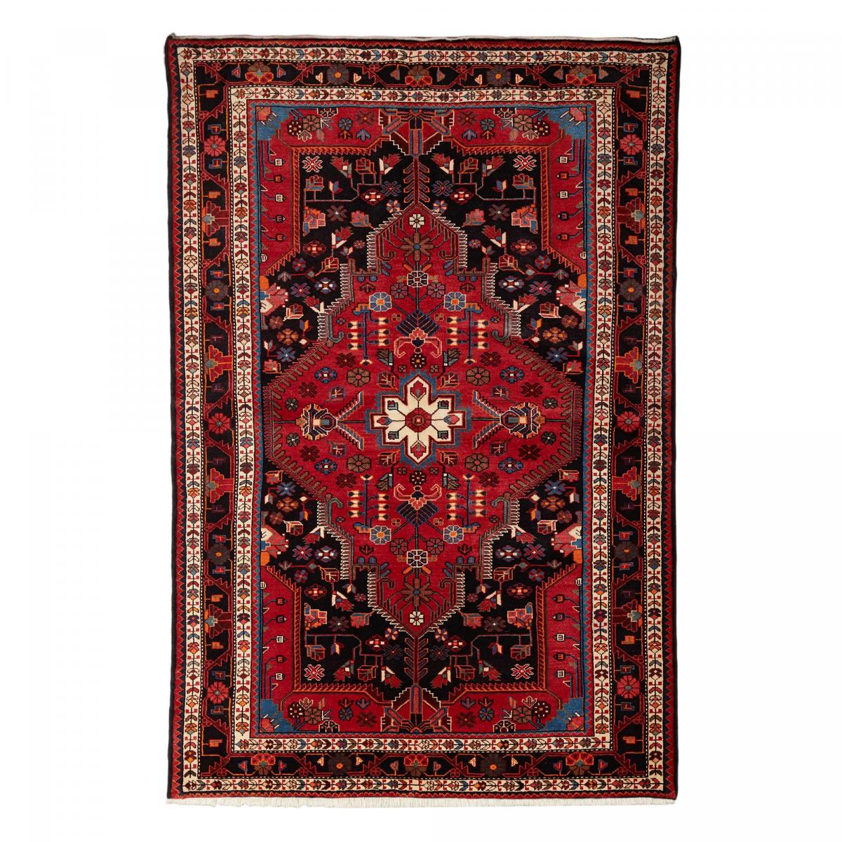 Tapis d'orient, motif oriental, noué main en laine, HAMADAN 28 rouge, bleu, noir, UN AMOUR DE TAPIS