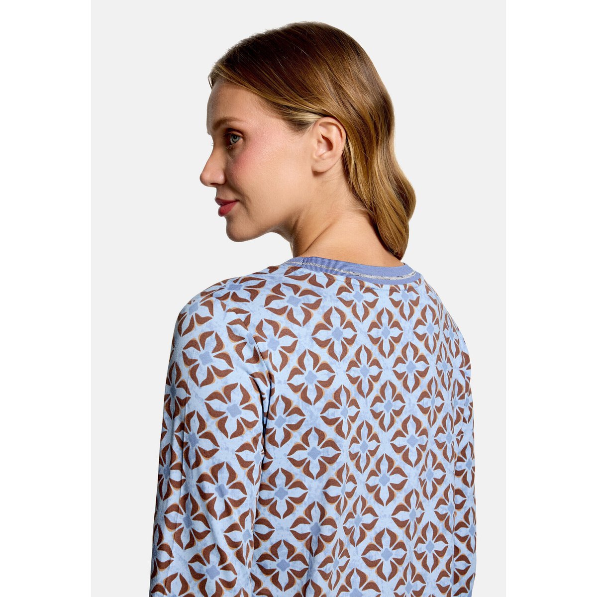T-shirt façon blouse à élastique bleu/marron, BETTY BARCLAY