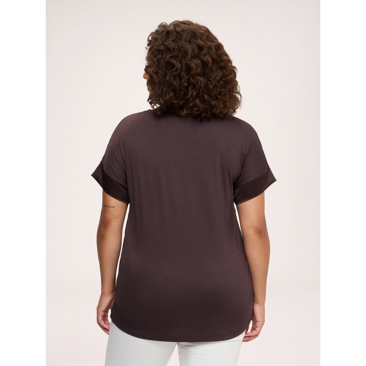 T-shirt bimatière marron, FIORELLA RUBINO