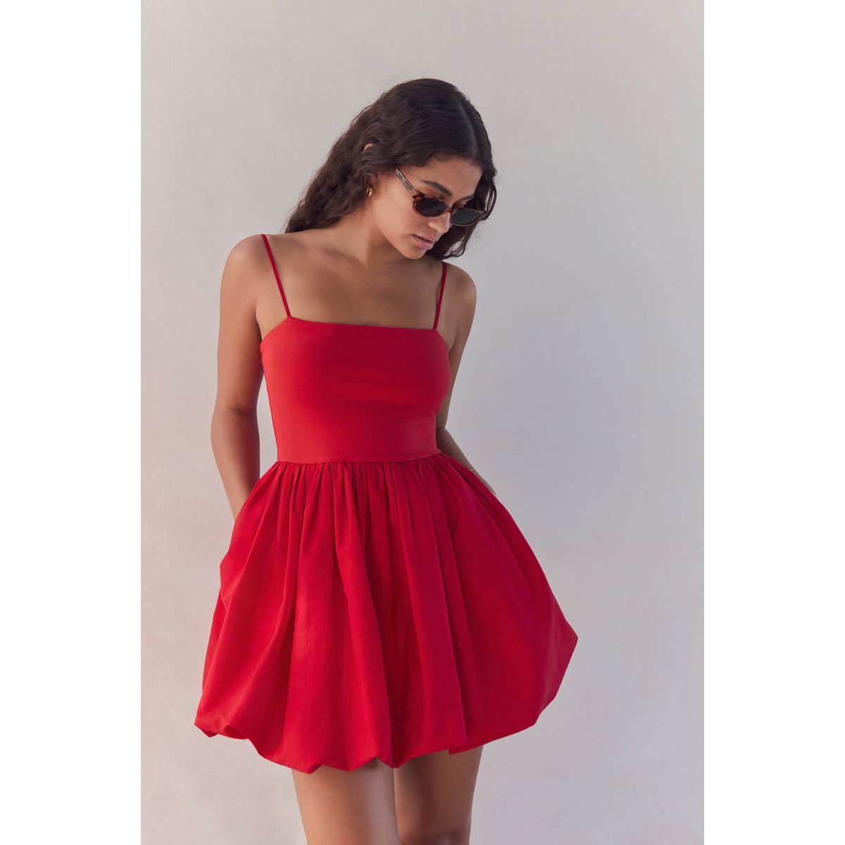 Robe courte à ourlet boule rouge, NEXT