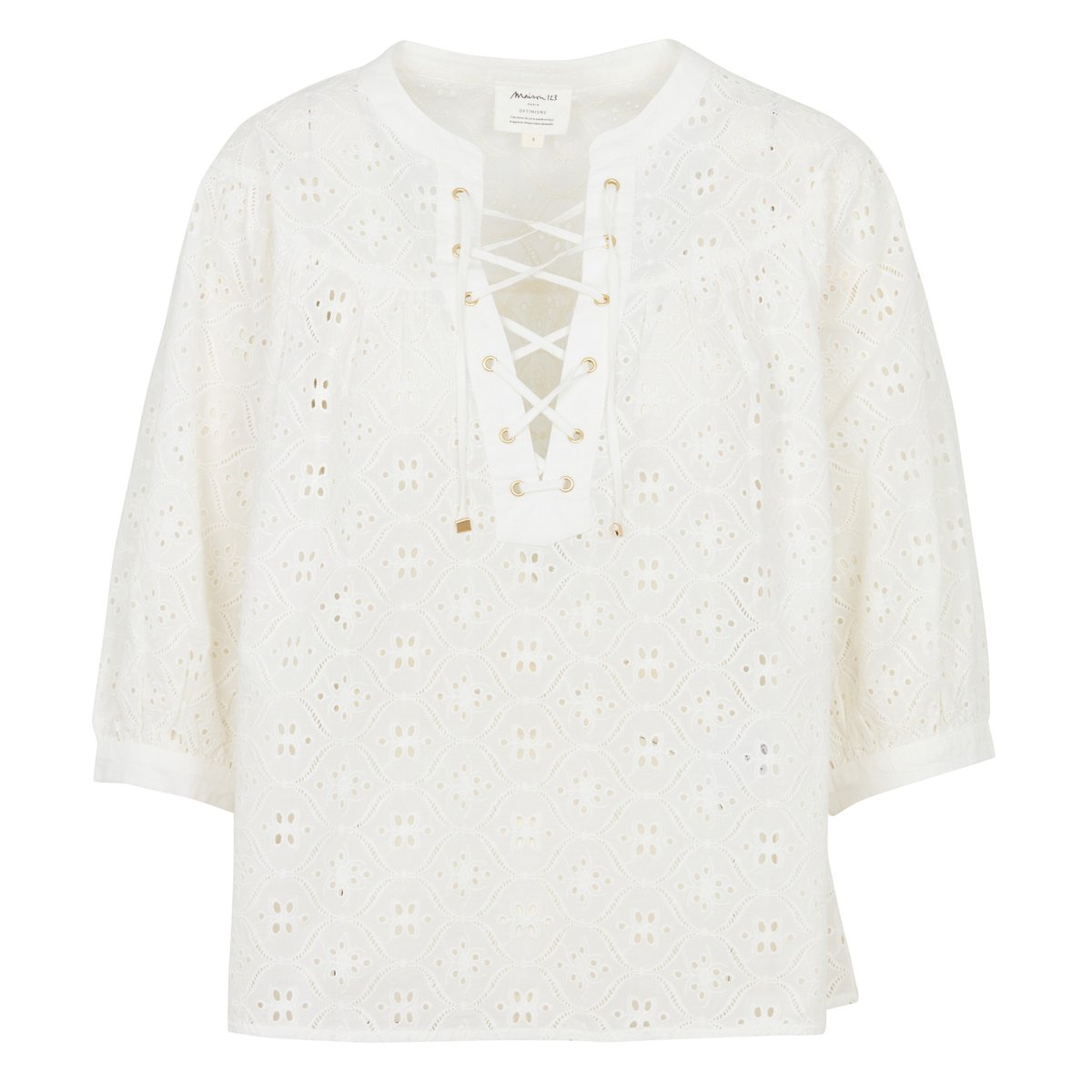 Blouse brodée à manches 3/4 DIANE ecru, Maison 123