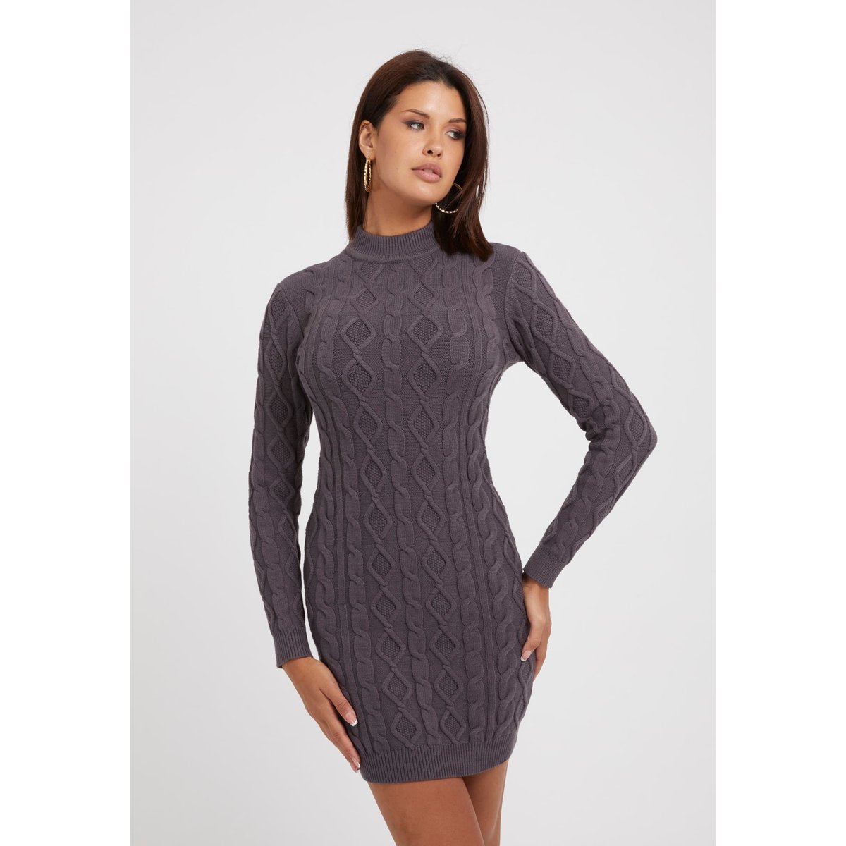 Mini Robe-Pull Maille Torsadée gris, GUESS