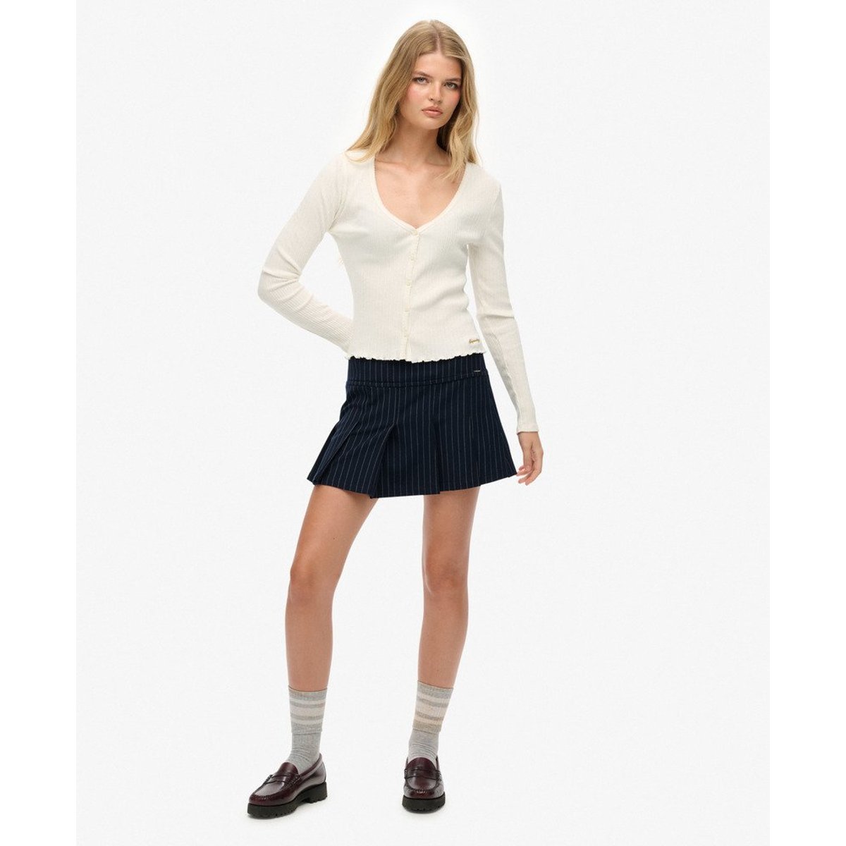 Top Manches Longues Boutonné Essential blanc cassé, SUPERDRY