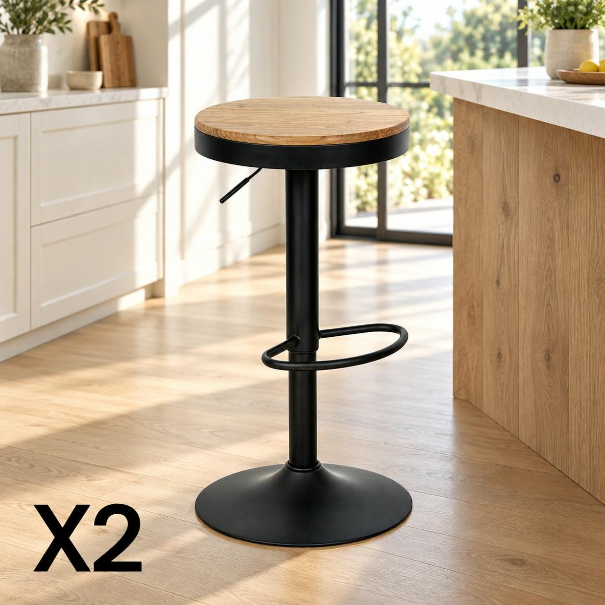 Tabouret de bar en métal réglable (lot de 2) LEEDS noir, PIER IMPORT