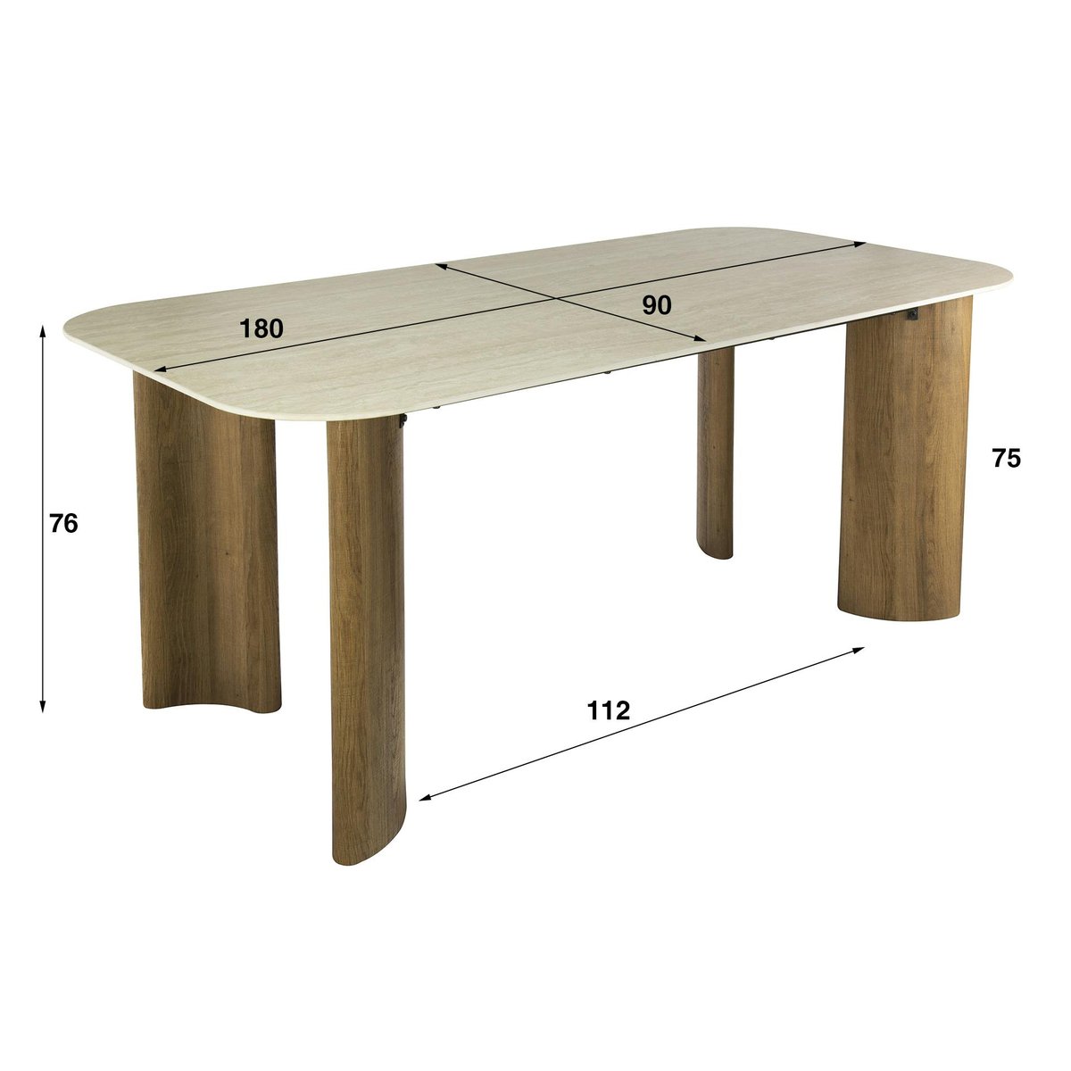 Table à manger céramique 3D à bords arrondis 180 cm COLISEE beige, PIER IMPORT