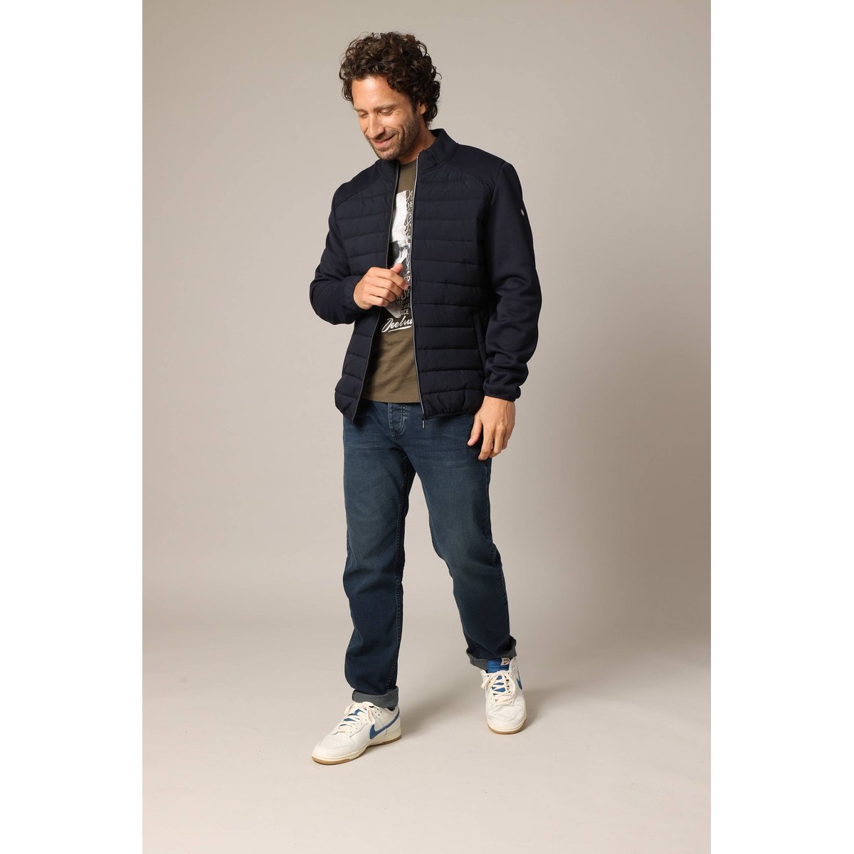 Sweat-shirt zippé matelassé à manches contrastées THOMAS night blue, DEELUXE