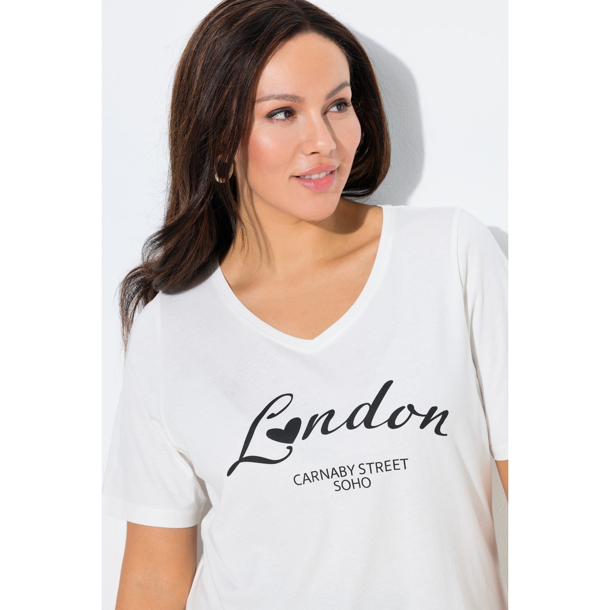 T-shirt décolleté en V et manches courtes blanc cassé, ULLA POPKEN