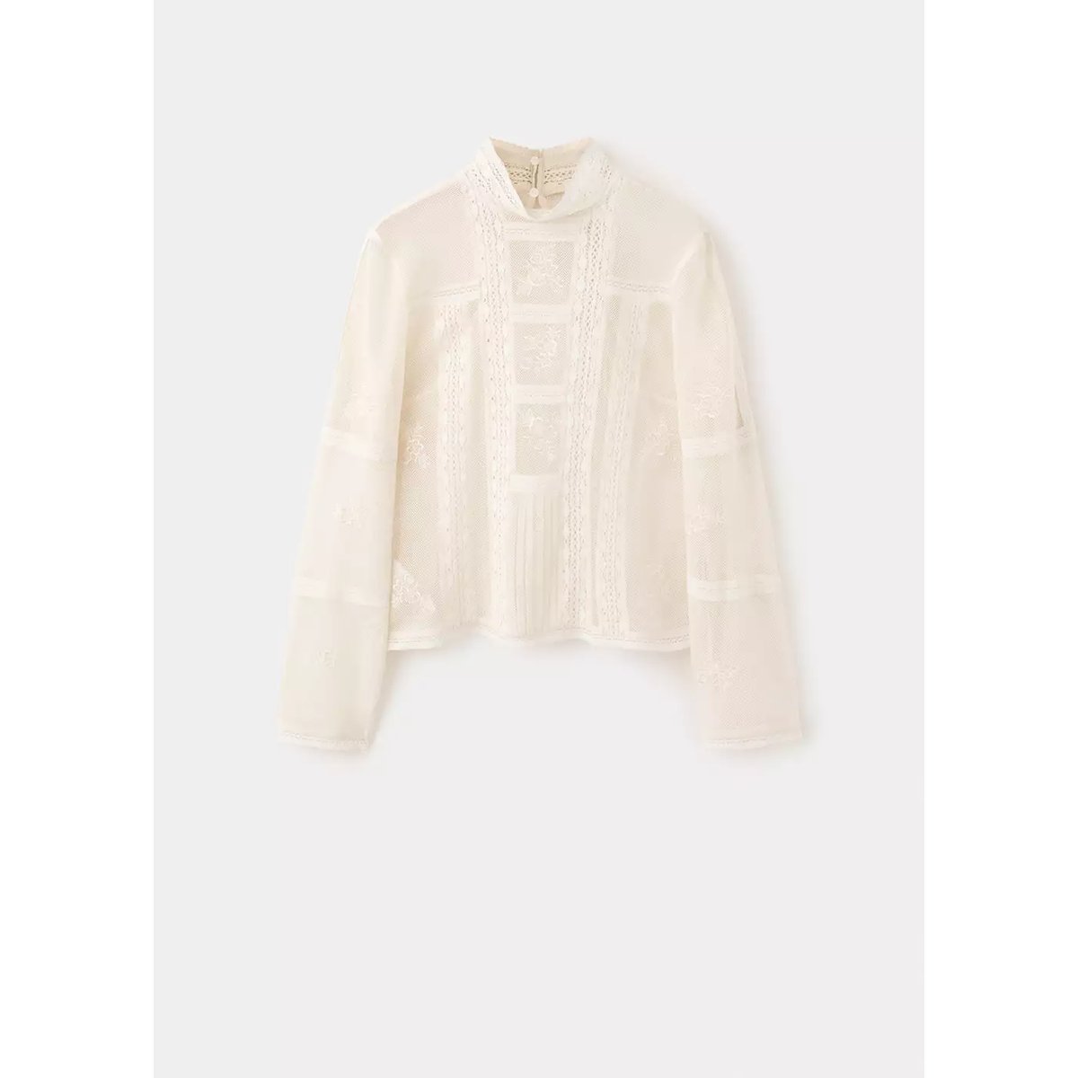 Blouse à broderie col montant écru, MANGO