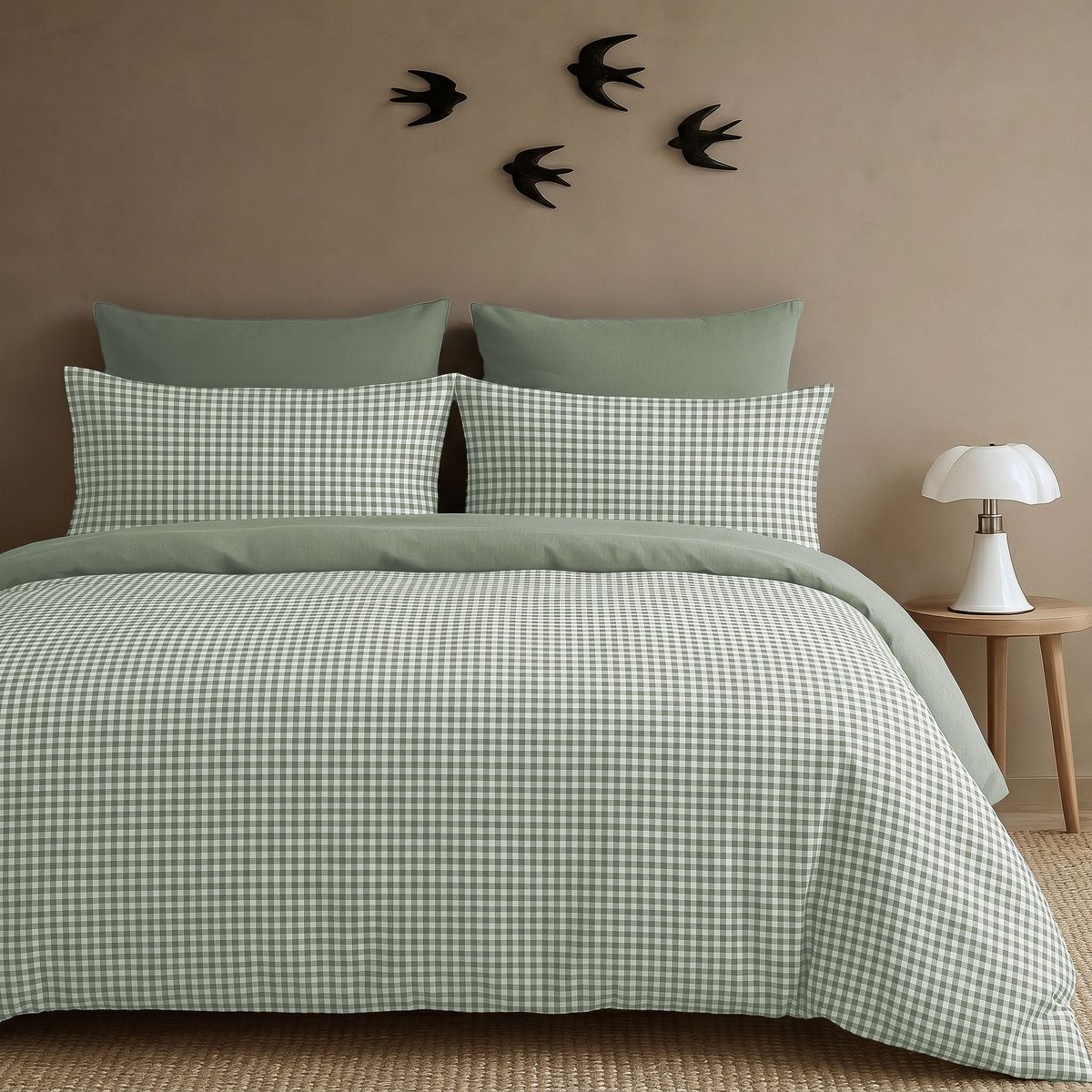 Parure + taies 65x65 coton lavé LUNAS vert céladon, FEBRONIE