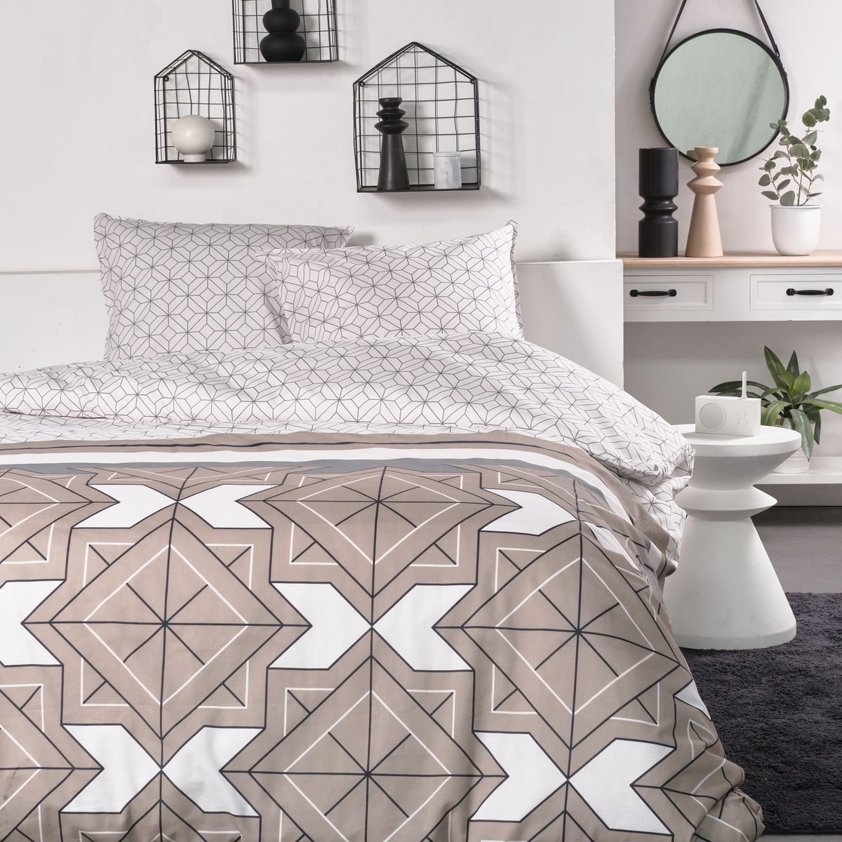 Parure de lit imprimé Graphique coton SUNSHINE LILA blanc, TODAY