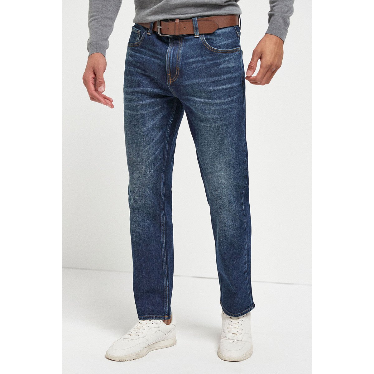 Jean Stretch Avec Ceinture délavage bleu moyen, NEXT
