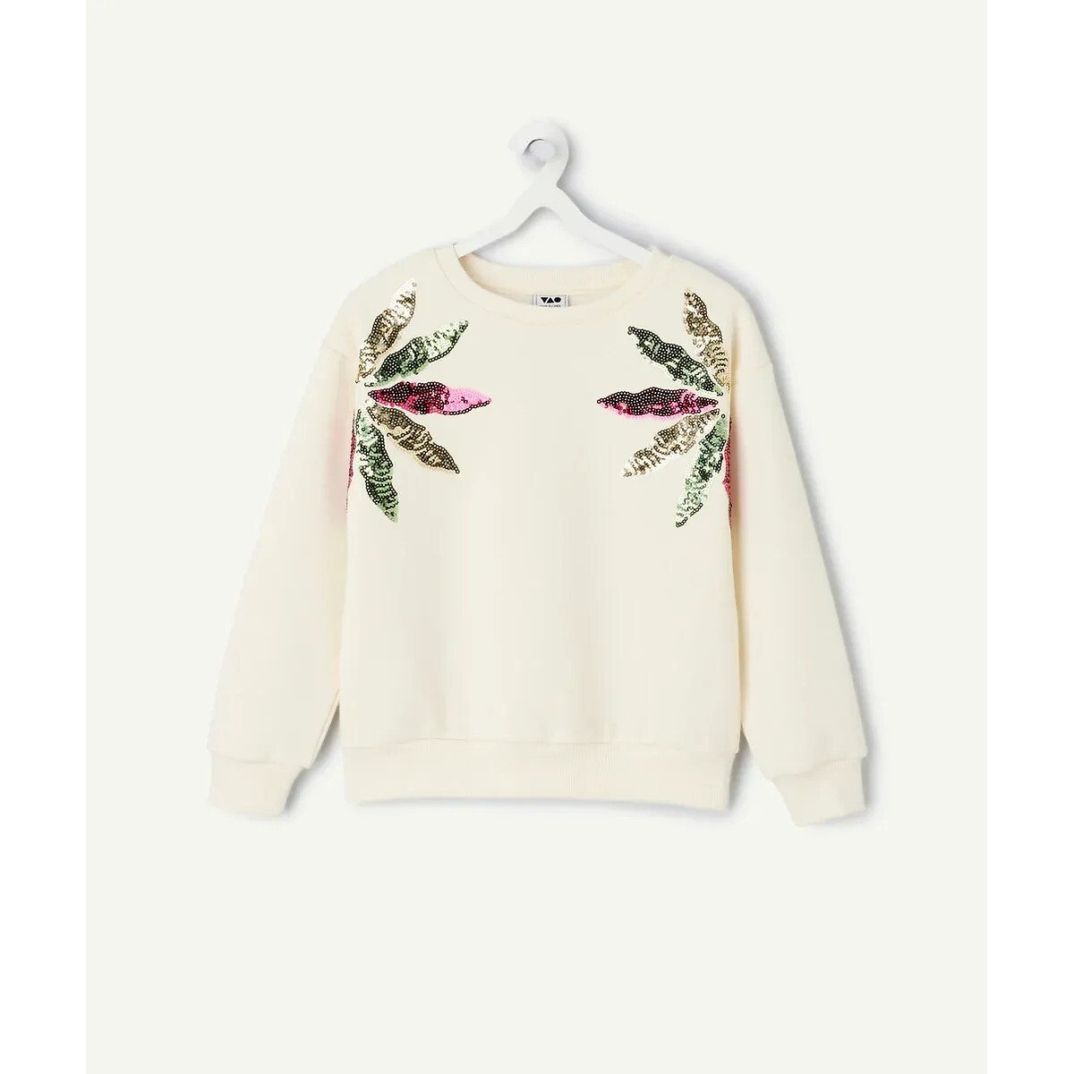 Sweat col rond avec sequins, en molleton ecru, TAPE A L'OEIL