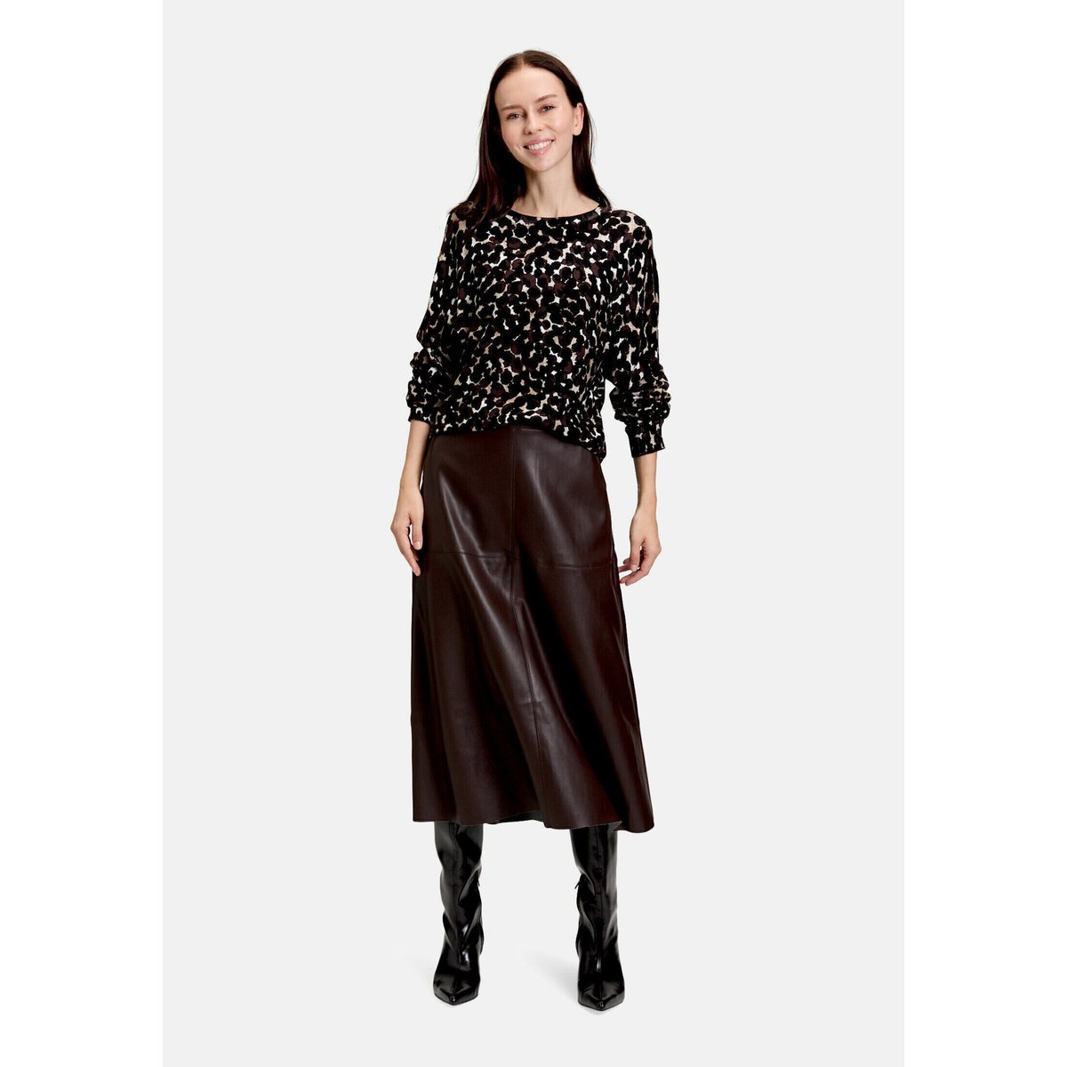 Pull-over en fine maille à manches chauve-souris marron/beige, BETTY BARCLAY