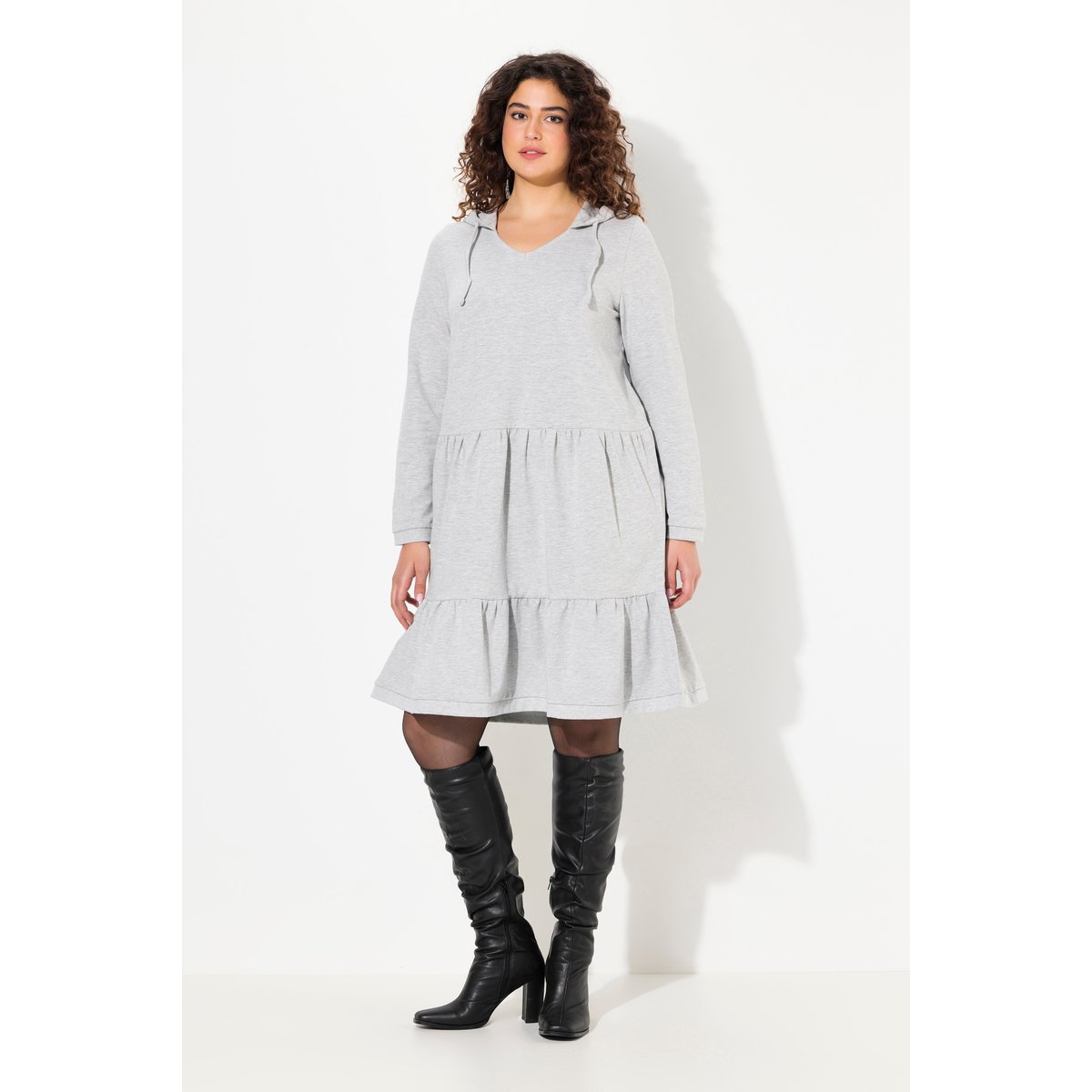 Robe en molleton à capuche gris clair chiné, ULLA POPKEN
