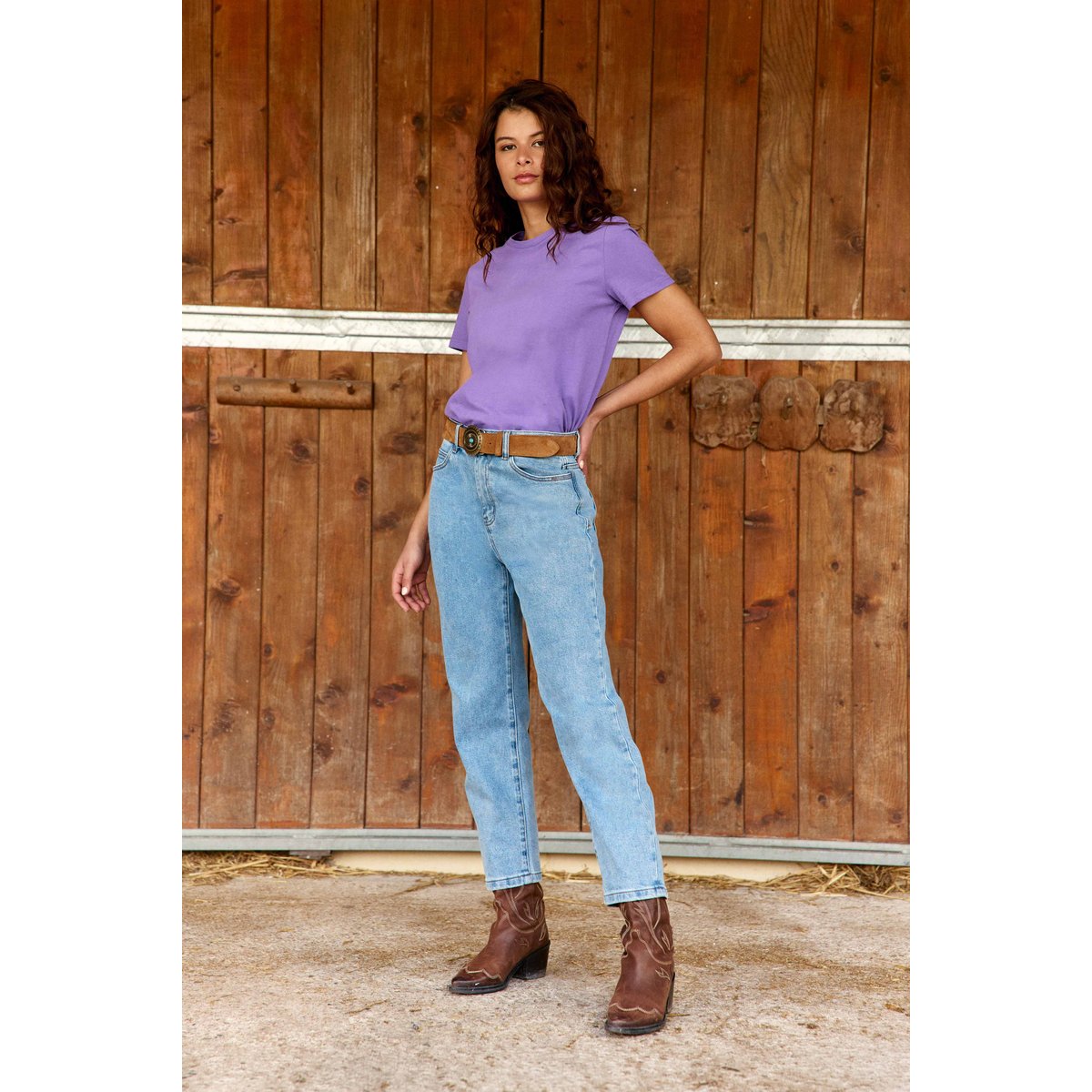 T-shirt manches courtes col rond uni TAMALA 46-violet, LA PETITE ETOILE