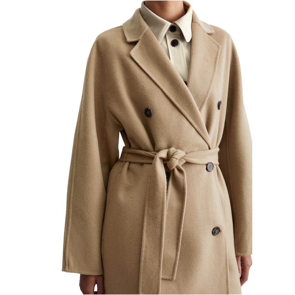 Manteau double boutonnage relaxed en mélange de laine double face beige, MARC O'POLO