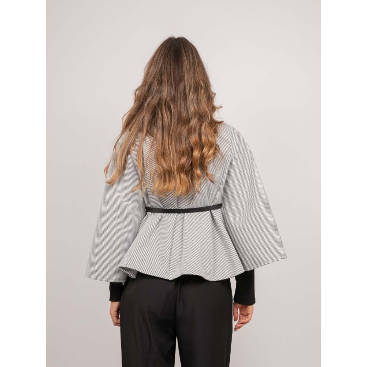 Cape Avec Ceinture Col Montant Manches évasées Urolie gris, DONA LISA