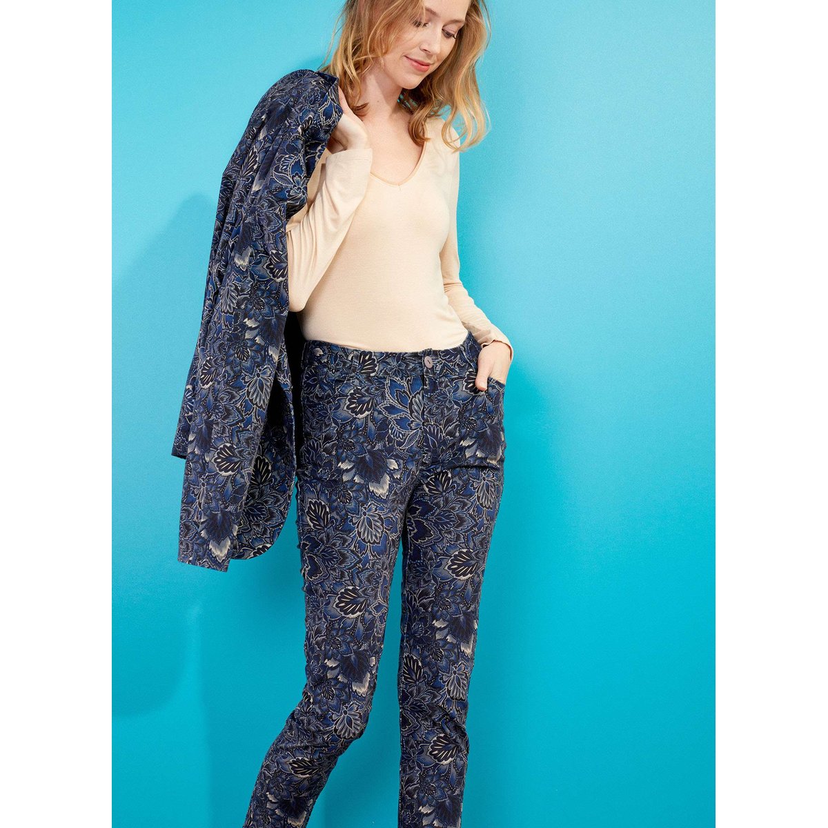 Pantalon droit velours stretch GILS bleu nuit vesturland, LA FIANCÉE