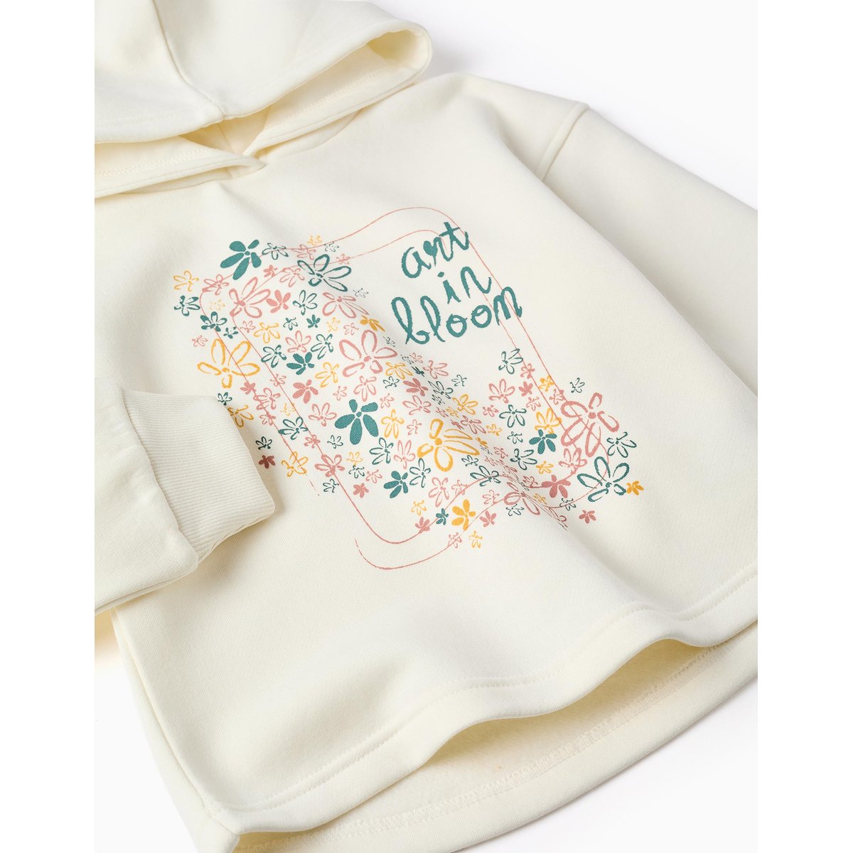 Sweat en coton peigné à capuche et imprimé floral blanc, ZIPPY