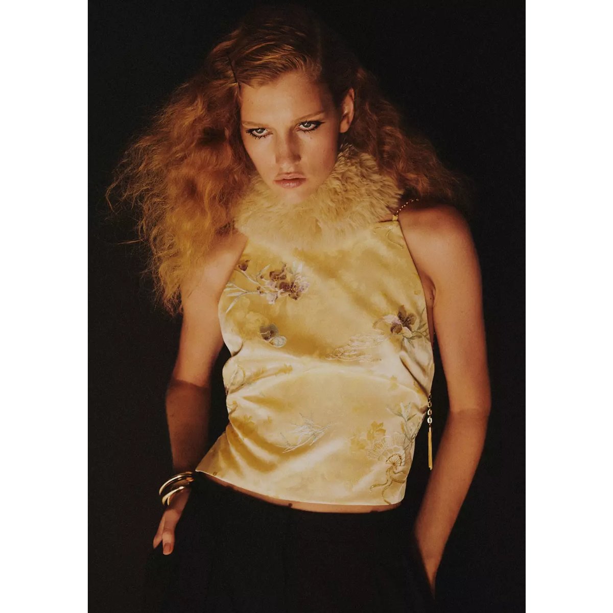 Top jacquard à bretelle métallique vanille, MANGO