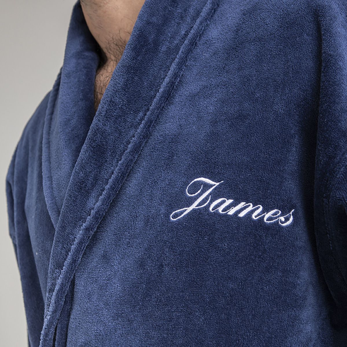 Peignoir en Velours de Coton collection SPA bleu marine, COTTON & CO