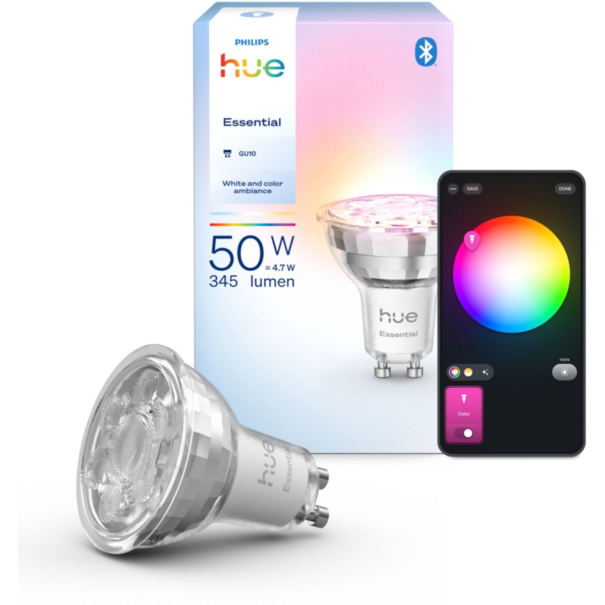 Ampoule LED connectée Essential GU10 White&Color Ambiance couleur unique, PHILIPS HUE