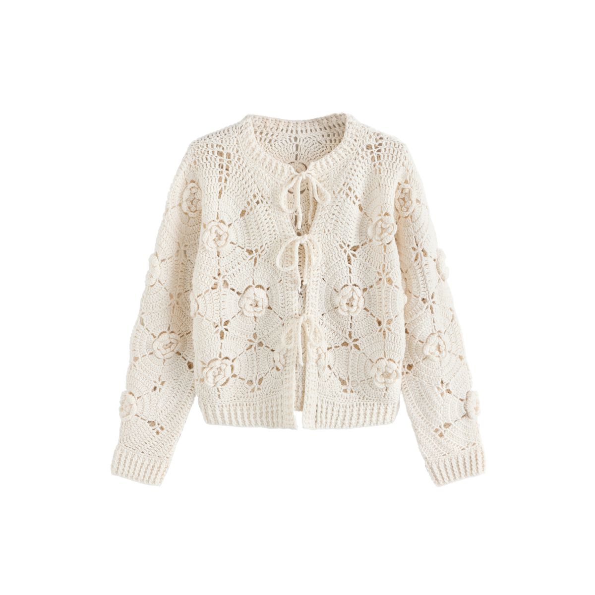Cardigan en maille à fleurs et nœuds devant écru, NEXT
