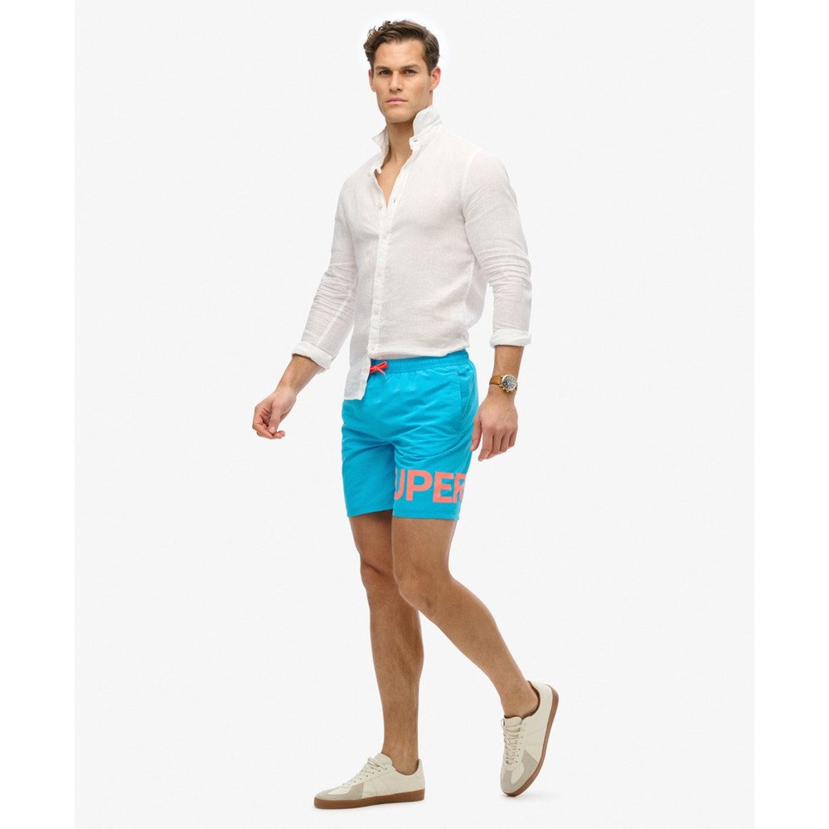 Short de bain à motif longueur 43 cm bleu hawaï, SUPERDRY
