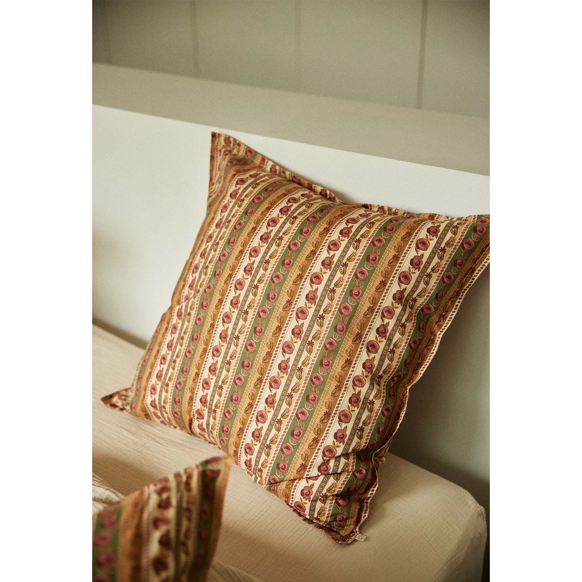Taie d'oreiller en coton, FLORES vert olive, GABRIELLE PARIS