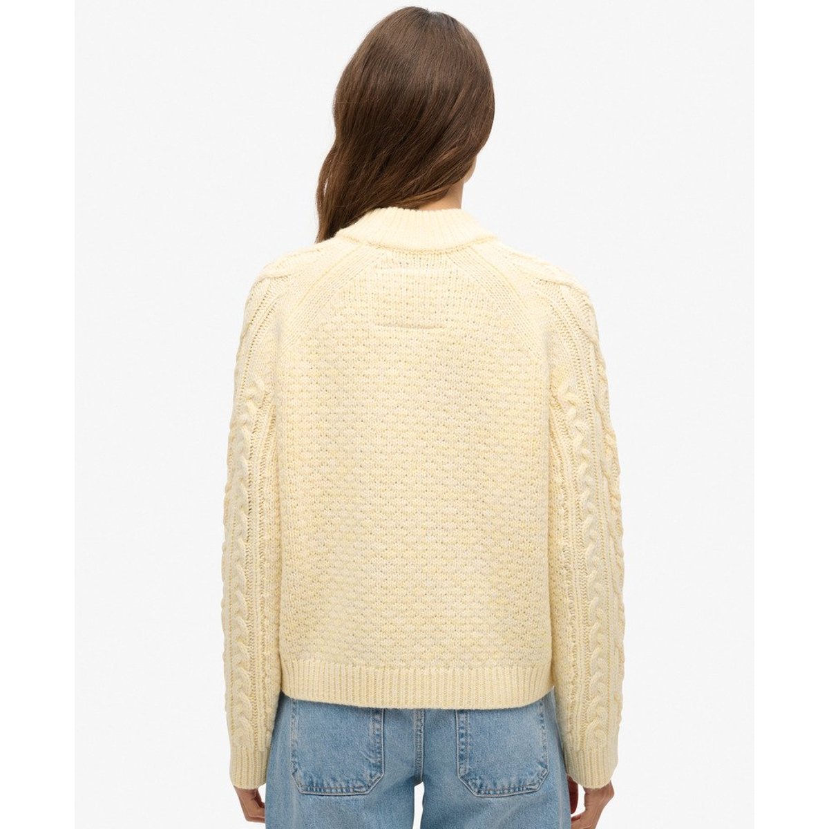 Pull torsadé à col cheminée écru insulaire, SUPERDRY