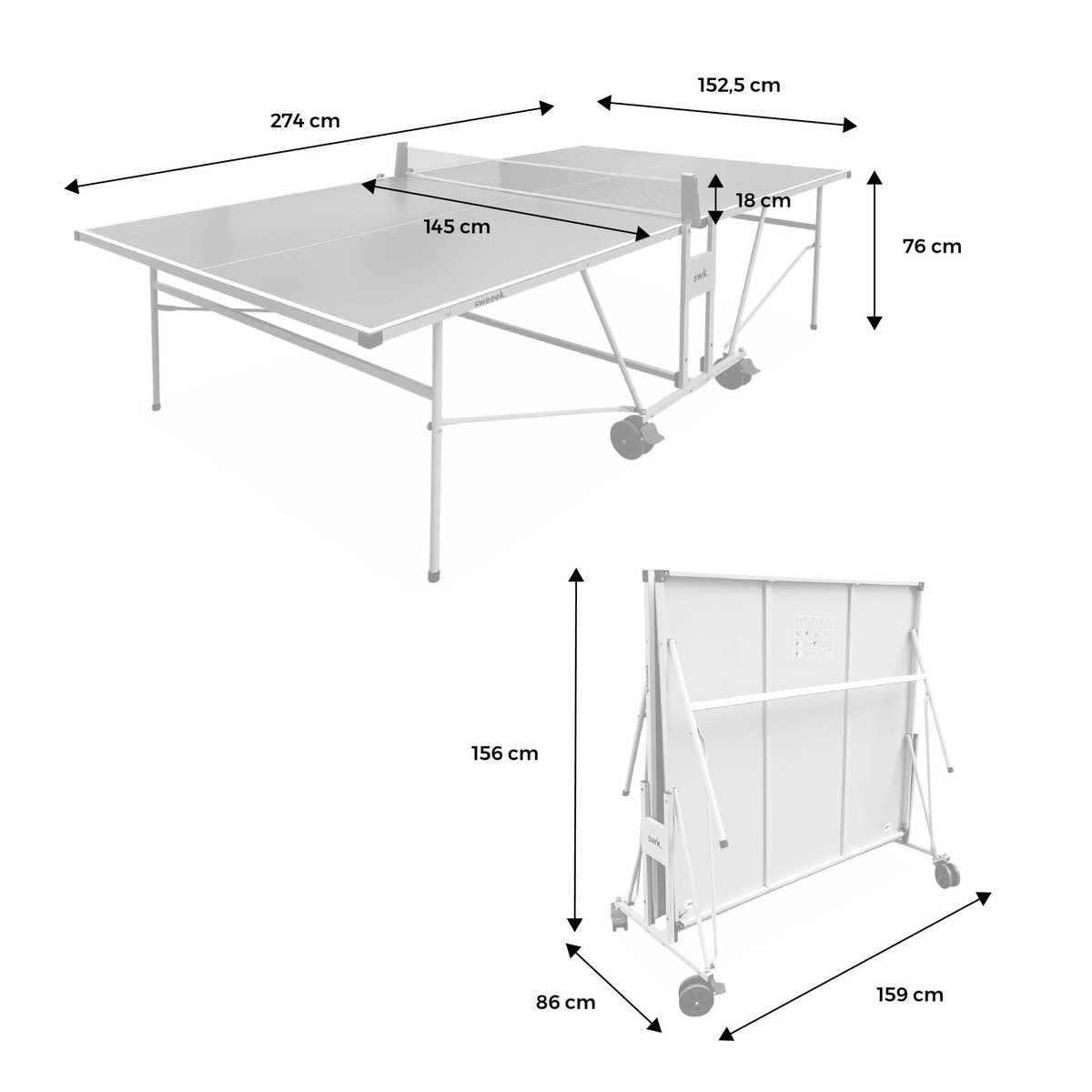 Table de ping pong extérieure premium avec 2 raquettes et 3 balles TABLE DE PING PONG EXTÉRIEURE gris, SWEEEK