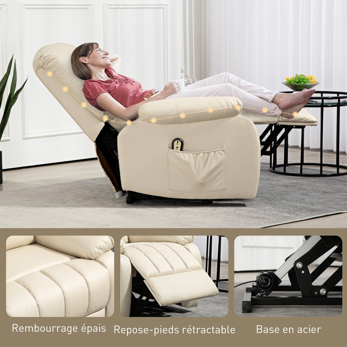 Fauteuil releveur électrique Microfibre beige, HOMCOM